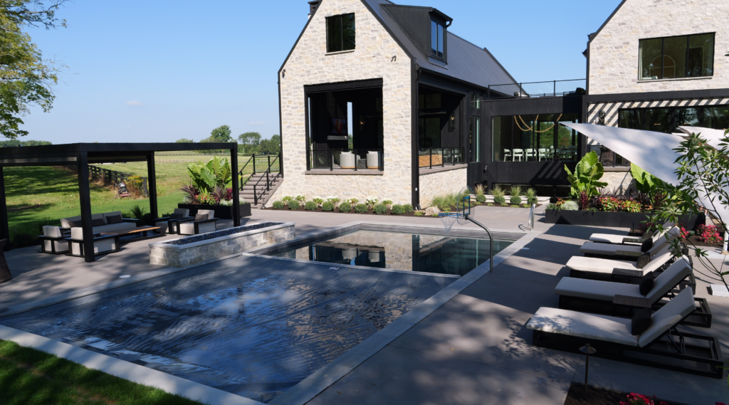 beautiful backyard with an automatic pool cover